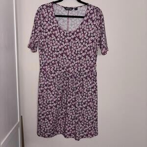 ✅Lands End Pink Ditzy Daisy Floral Stretch Casual Shirt Dress